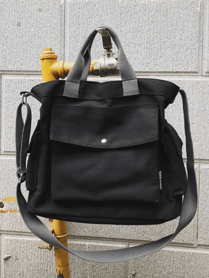 Large canvas shoulder bag with pocket