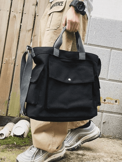 Large canvas shoulder bag with pocket