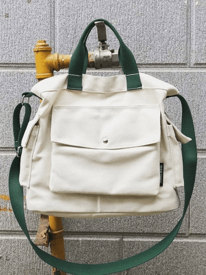 Large canvas shoulder bag with pocket