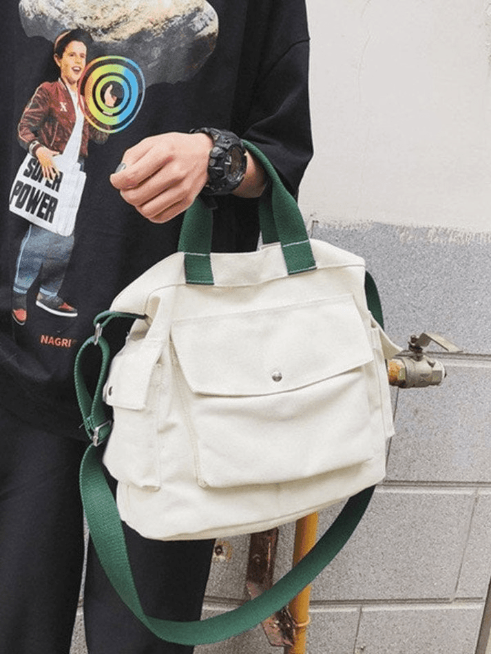 Large canvas shoulder bag with pocket