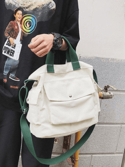 Large canvas shoulder bag with pocket