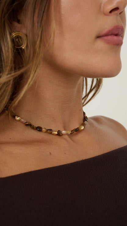 Kohen Beaded Necklace - Golden Brown