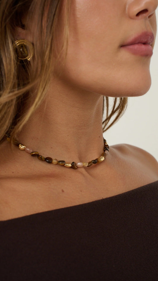 Kohen Beaded Necklace - Golden Brown