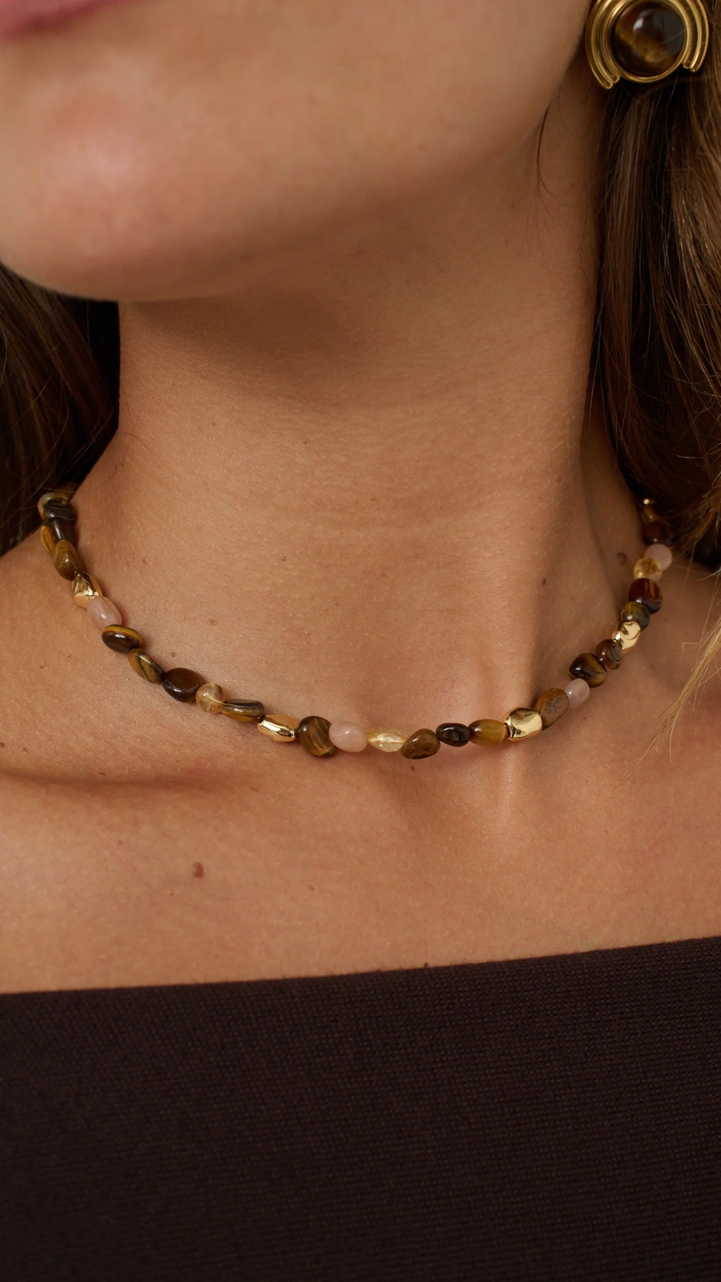 Kohen Beaded Necklace - Golden Brown