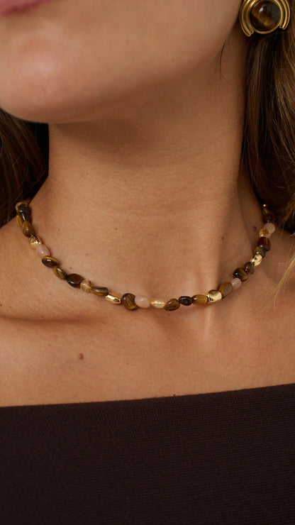Kohen Beaded Necklace - Golden Brown