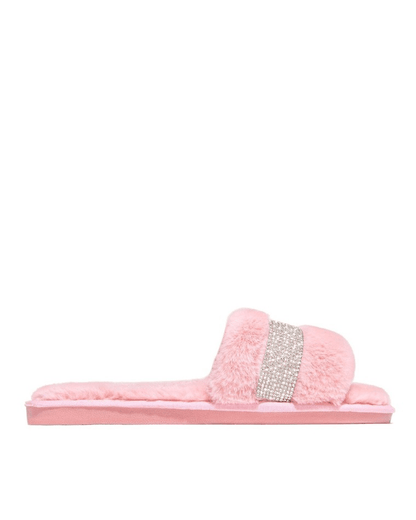 Rhinestone Fluff Flat Slippers