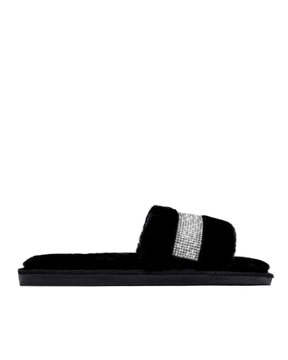 Rhinestone Fluff Flat Slippers