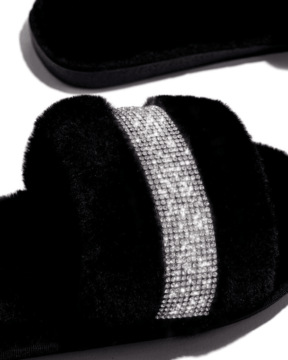 Rhinestone Fluff Flat Slippers