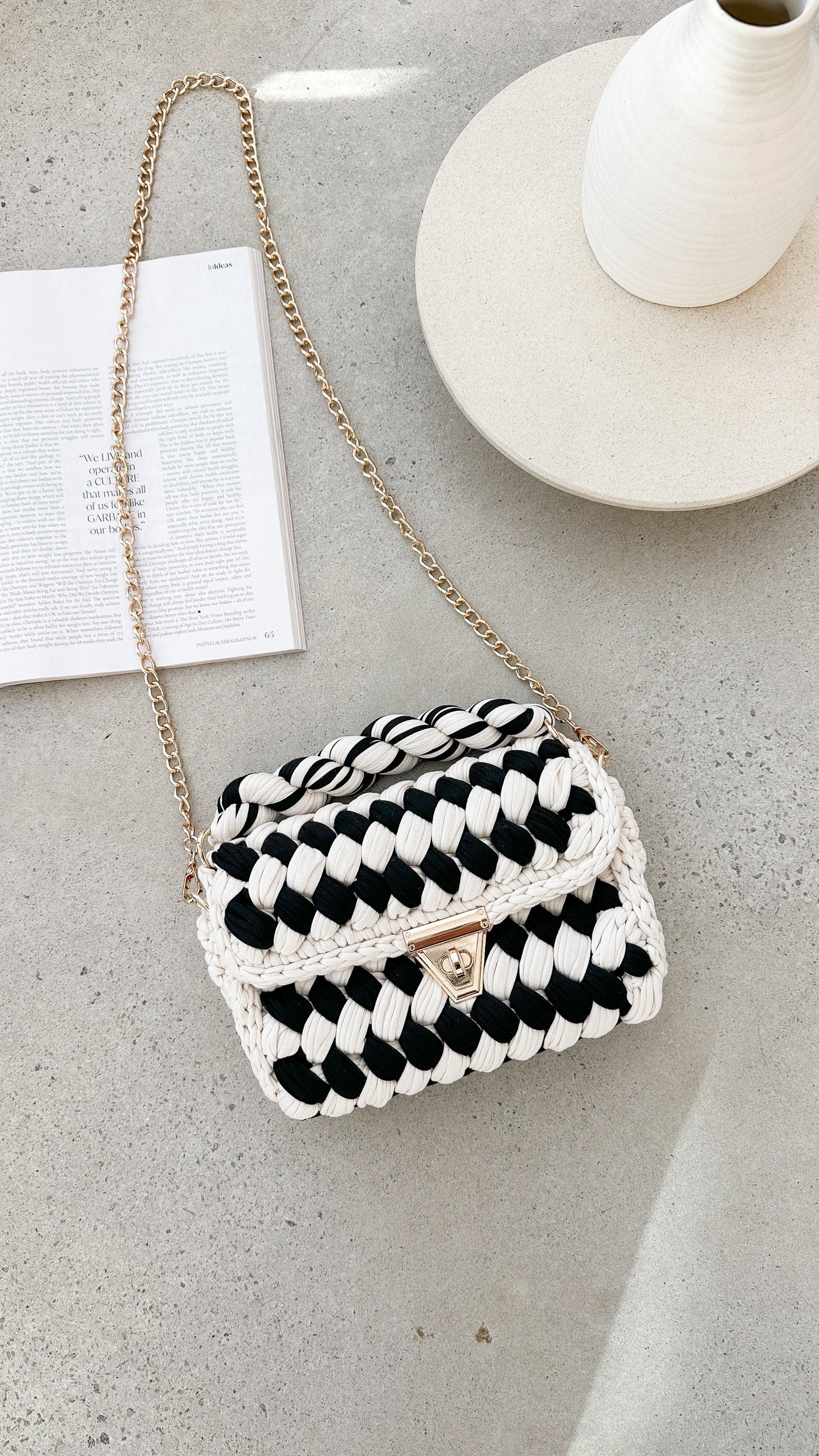Annabel Chunky Plaited Handbag - Cream/Black