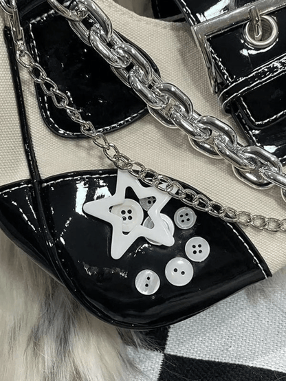 Star Chain Embellished Patchwork Buckle Shoulder Bag