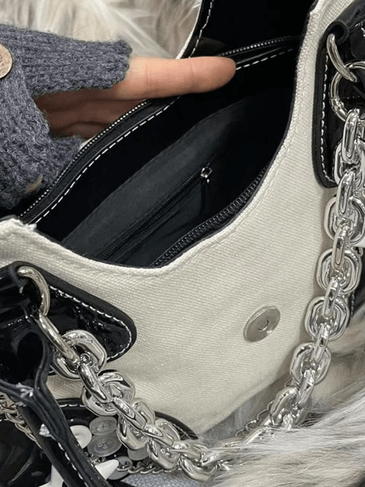 Star Chain Embellished Patchwork Buckle Shoulder Bag