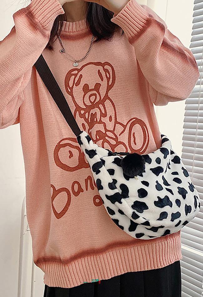Fuzzy Leopard Print Shoulder Bag