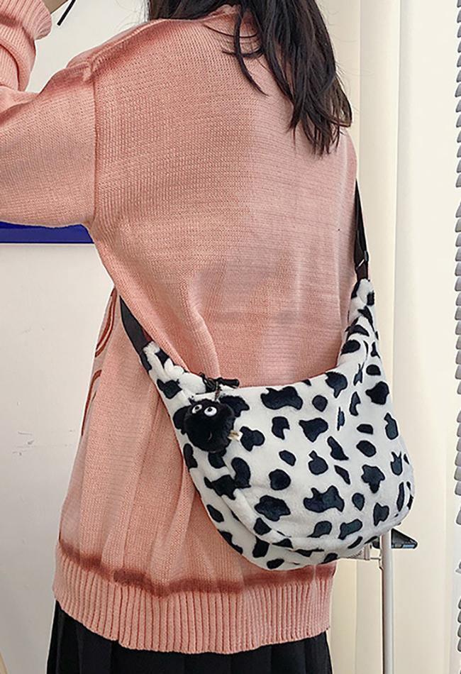 Fuzzy Leopard Print Shoulder Bag