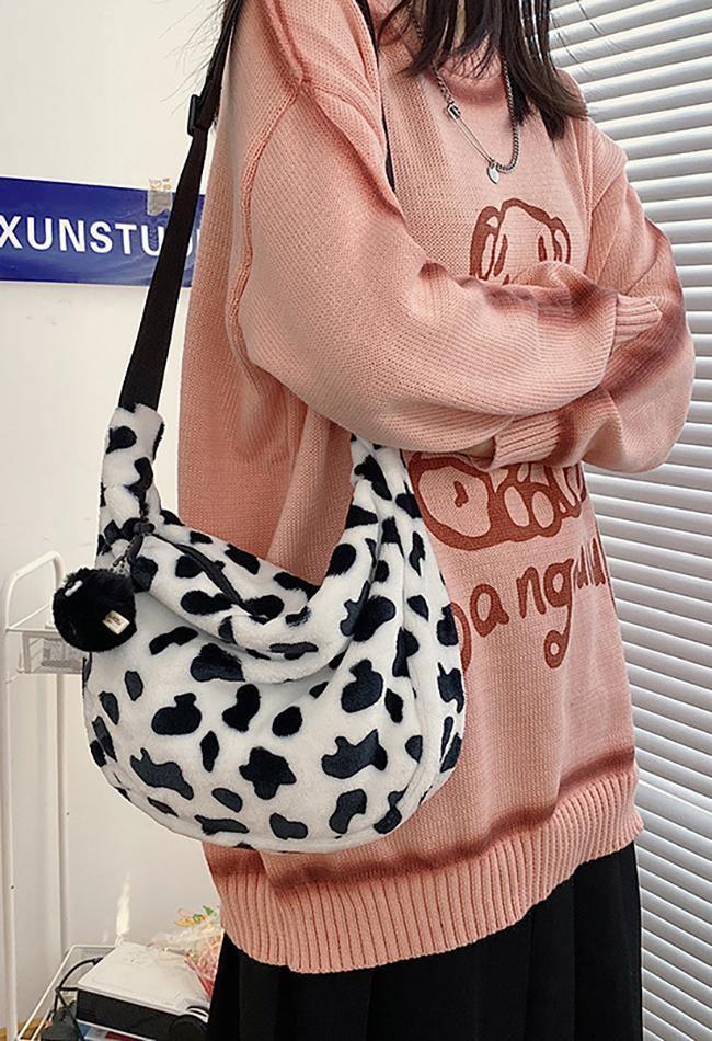 Fuzzy Leopard Print Shoulder Bag