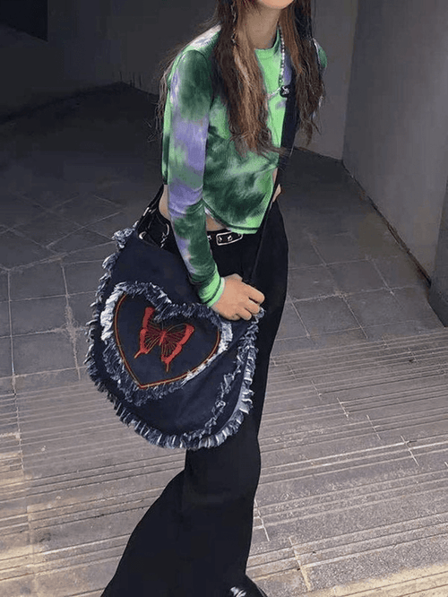 Y2k butterfly print tannin bag