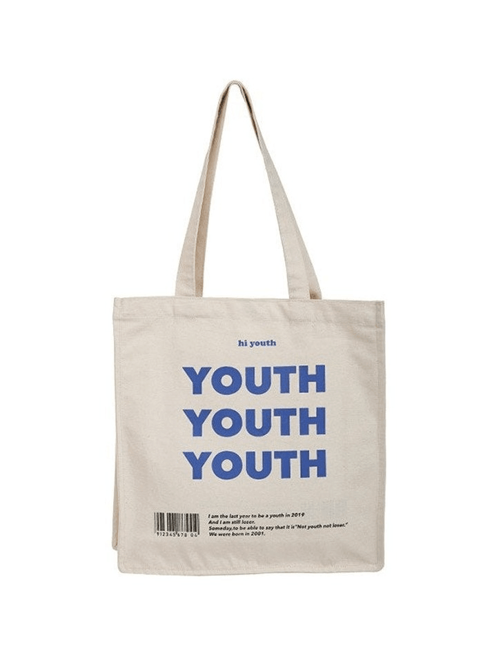 Graphic canvas tote bag with letter for young people