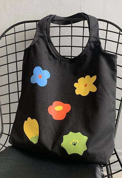 Flower-print canvas bag