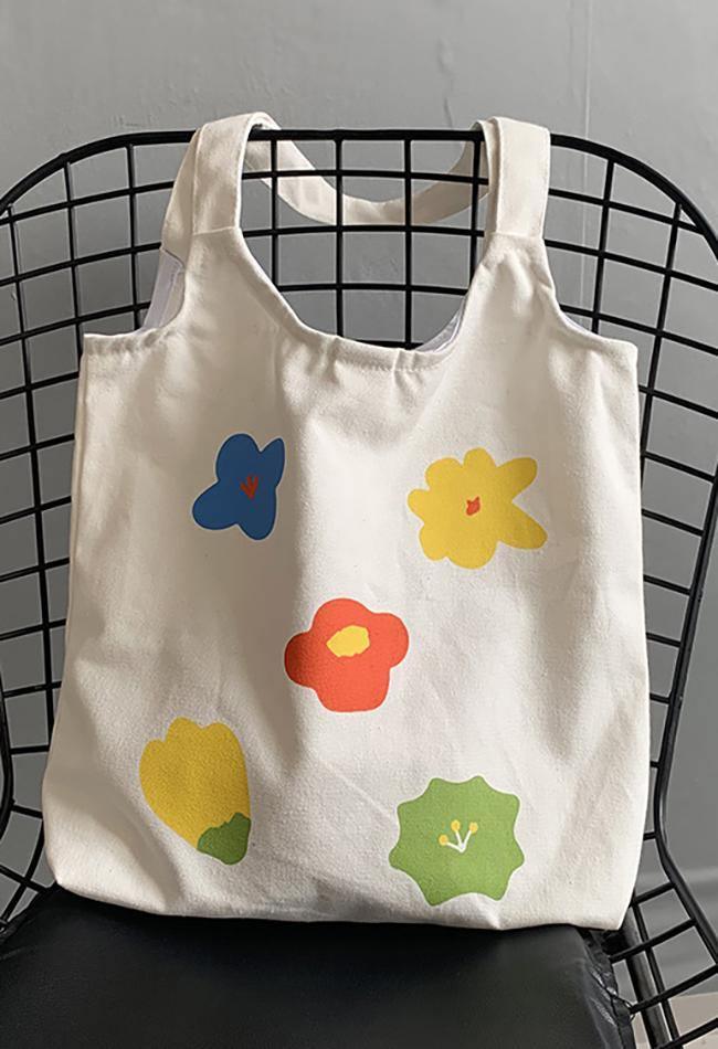 Flower-print canvas bag