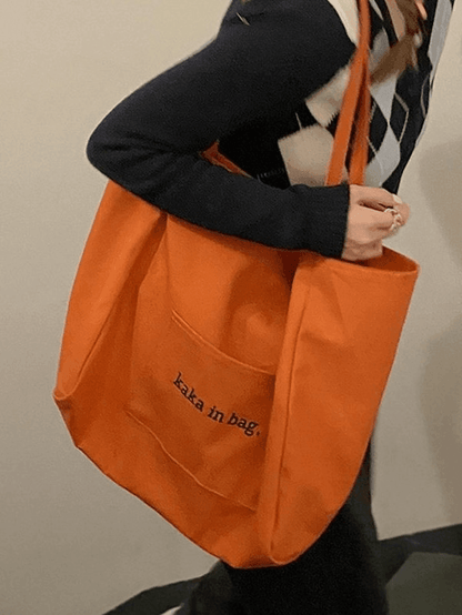 Letter Pattern Pocket Tote Bag