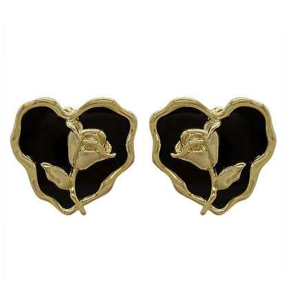 Vintage Style Rose Heart Earrings