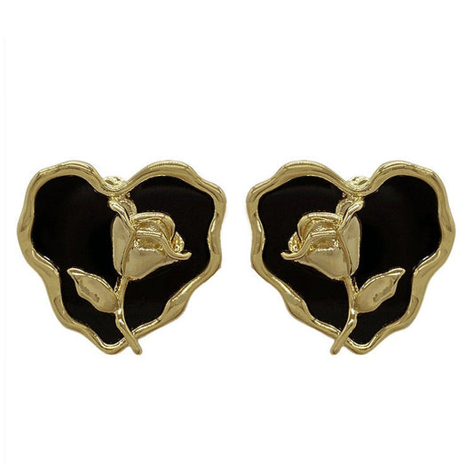 Vintage Style Rose Heart Earrings